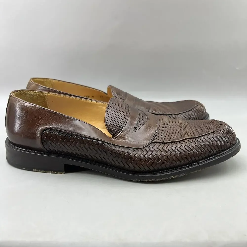 Mezlan Woven Perforated Penny Loafers Men Size 11 M Brown Leather Dress Shoes